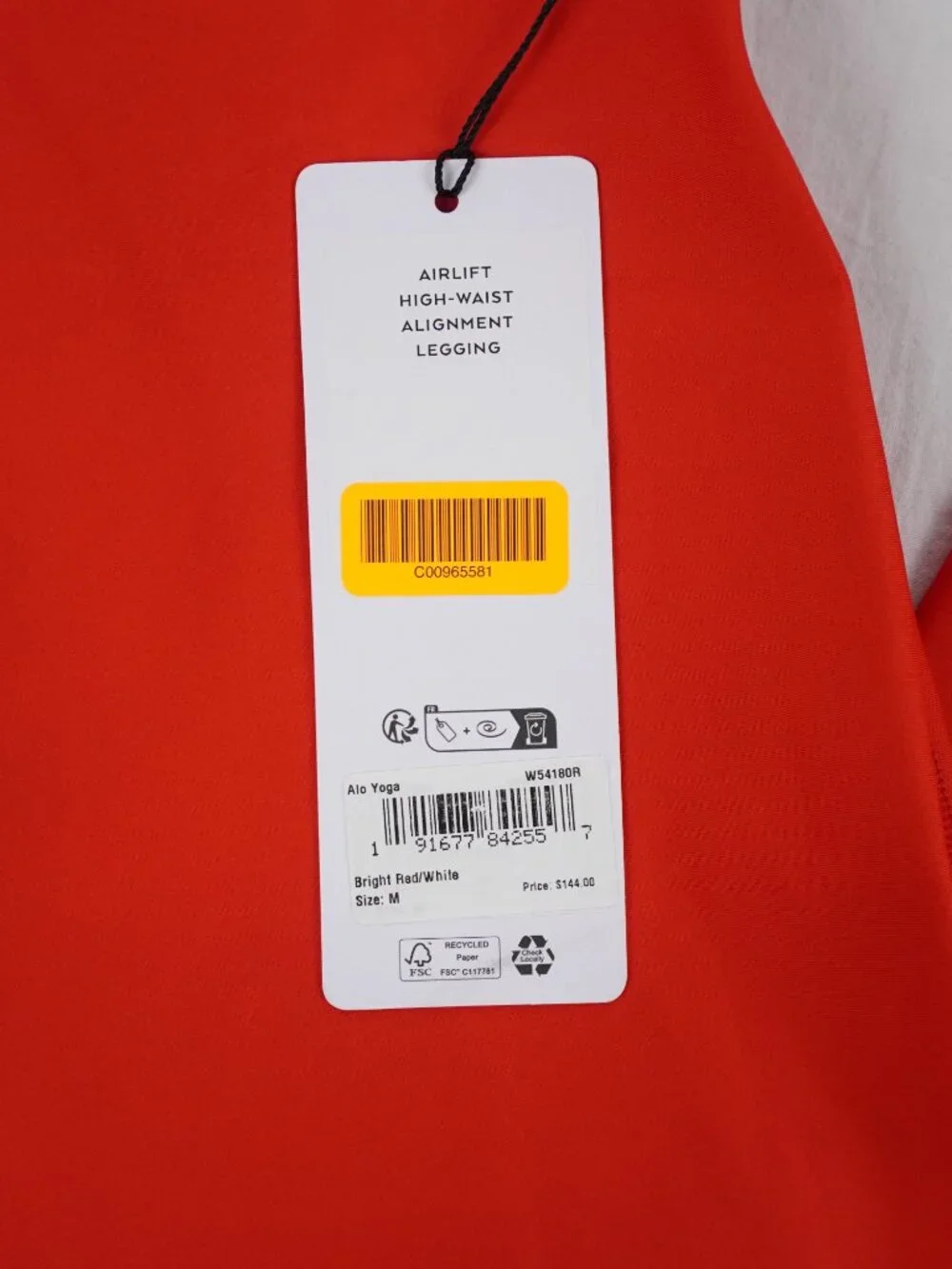 Alo Airlift High-Waist Alignment Leggings In Bright Red/White - Size Medium NWT